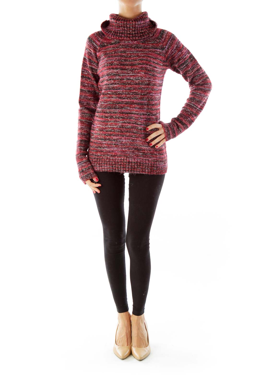 Red & Black Turtle-Neck Sweater