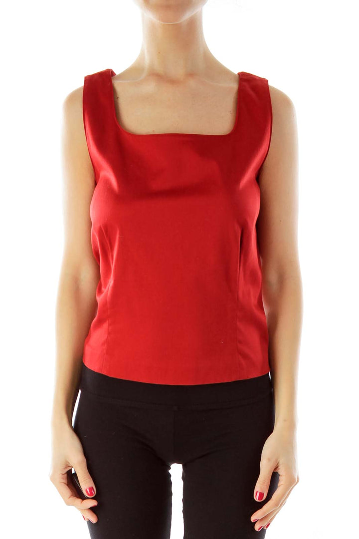 Red Sleeveless Work Blouse