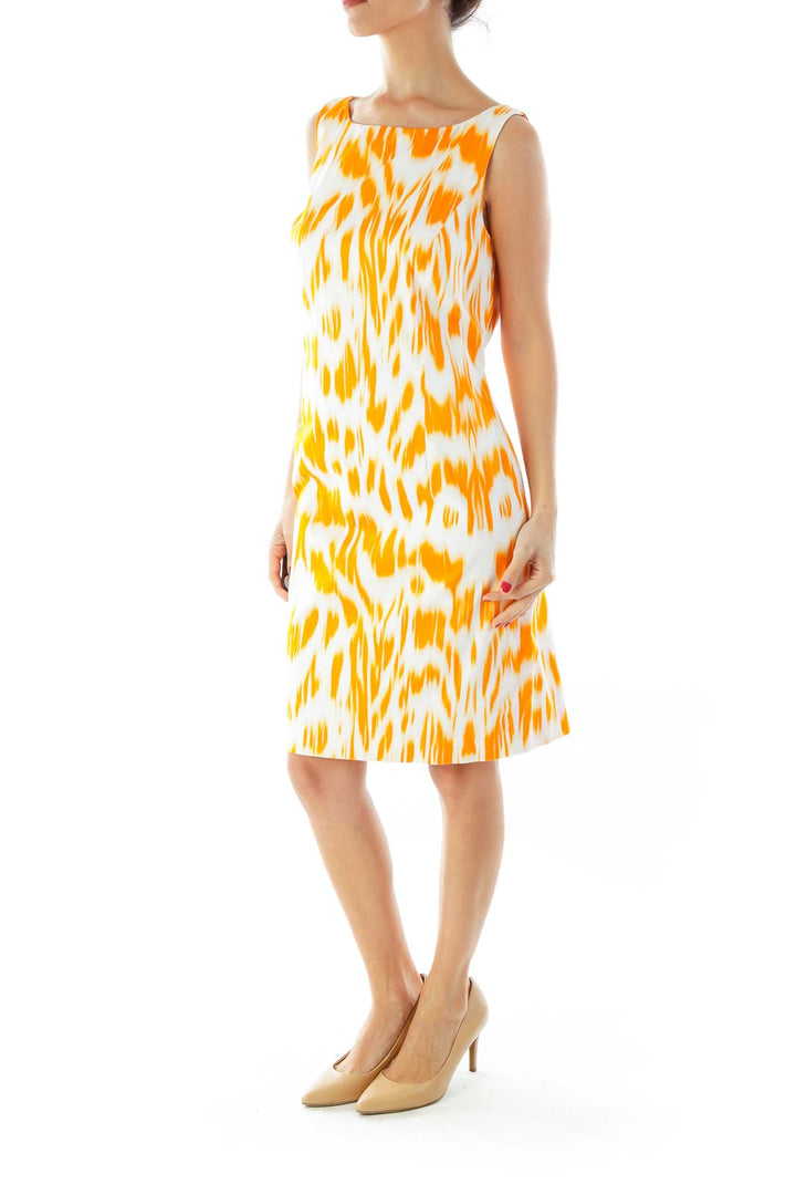 Orange & White Printed Work Dress