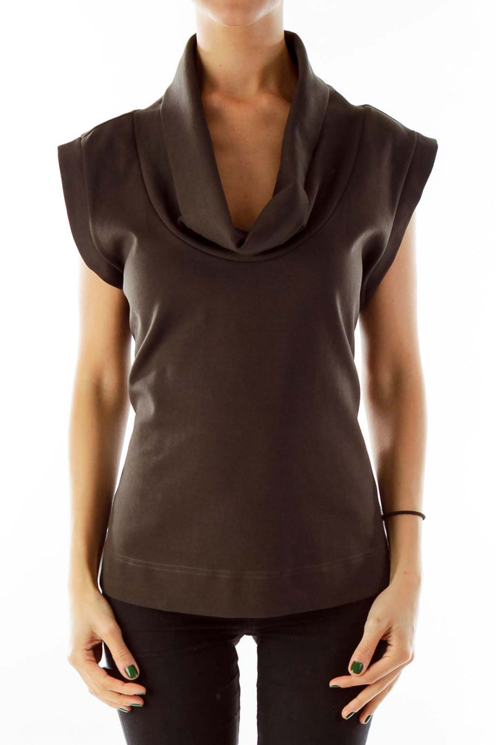 Brown Cowl Neck Sleeveless Top