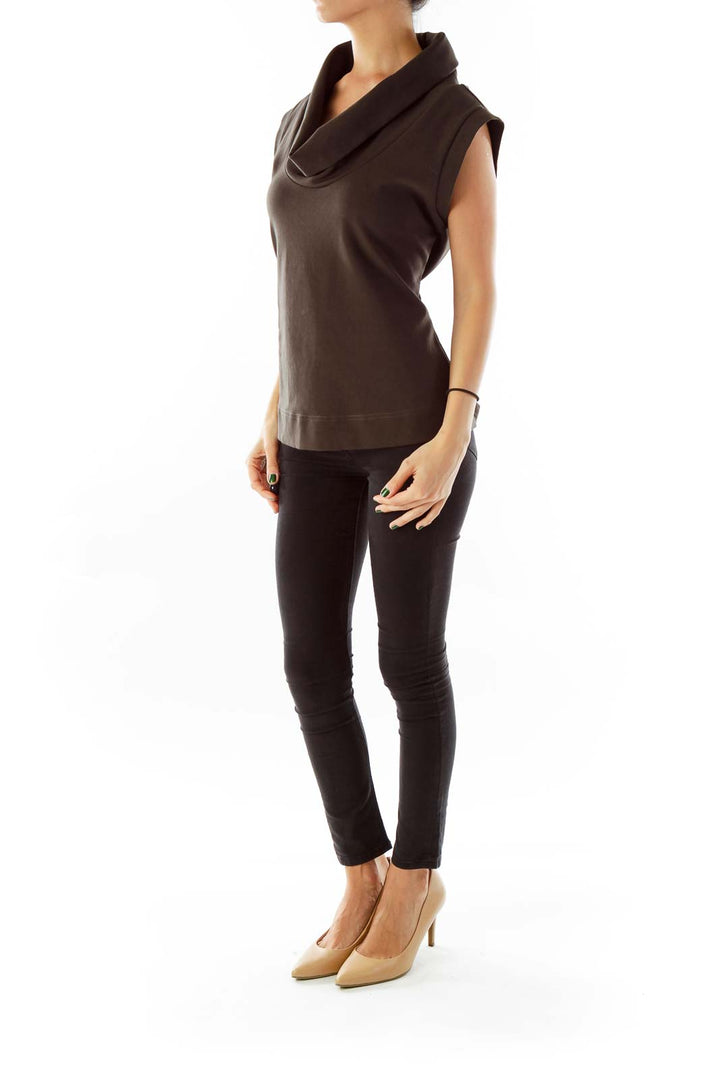 Brown Cowl Neck Sleeveless Top