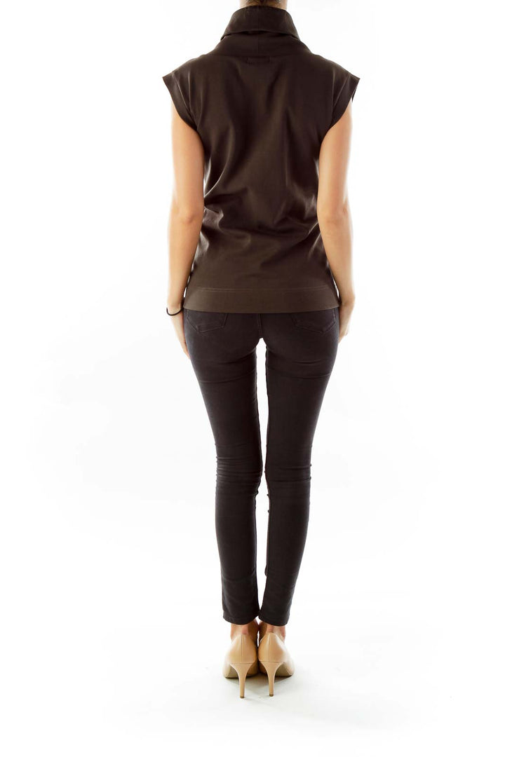 Brown Cowl Neck Sleeveless Top