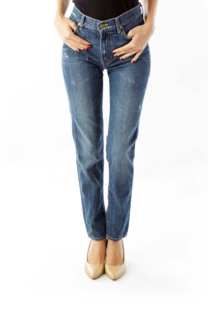 Blue Denim Straight Leg Jeans