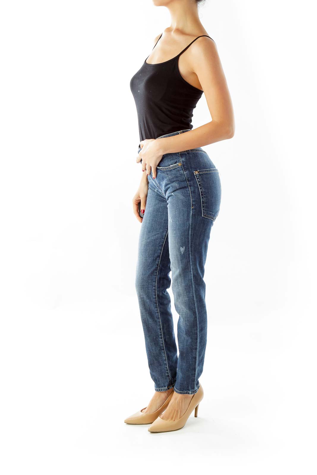 Blue Denim Straight Leg Jeans