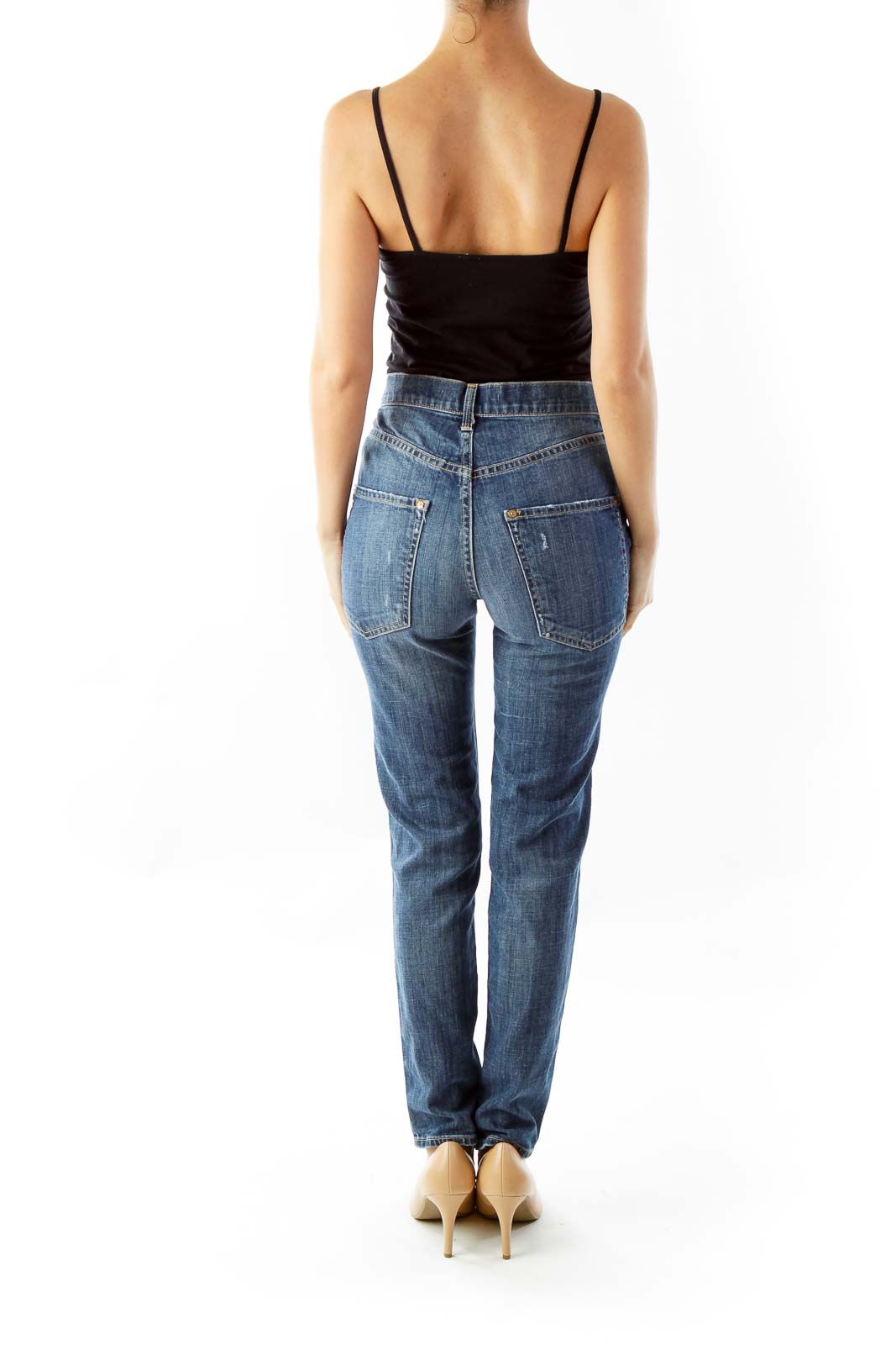 Blue Denim Straight Leg Jeans