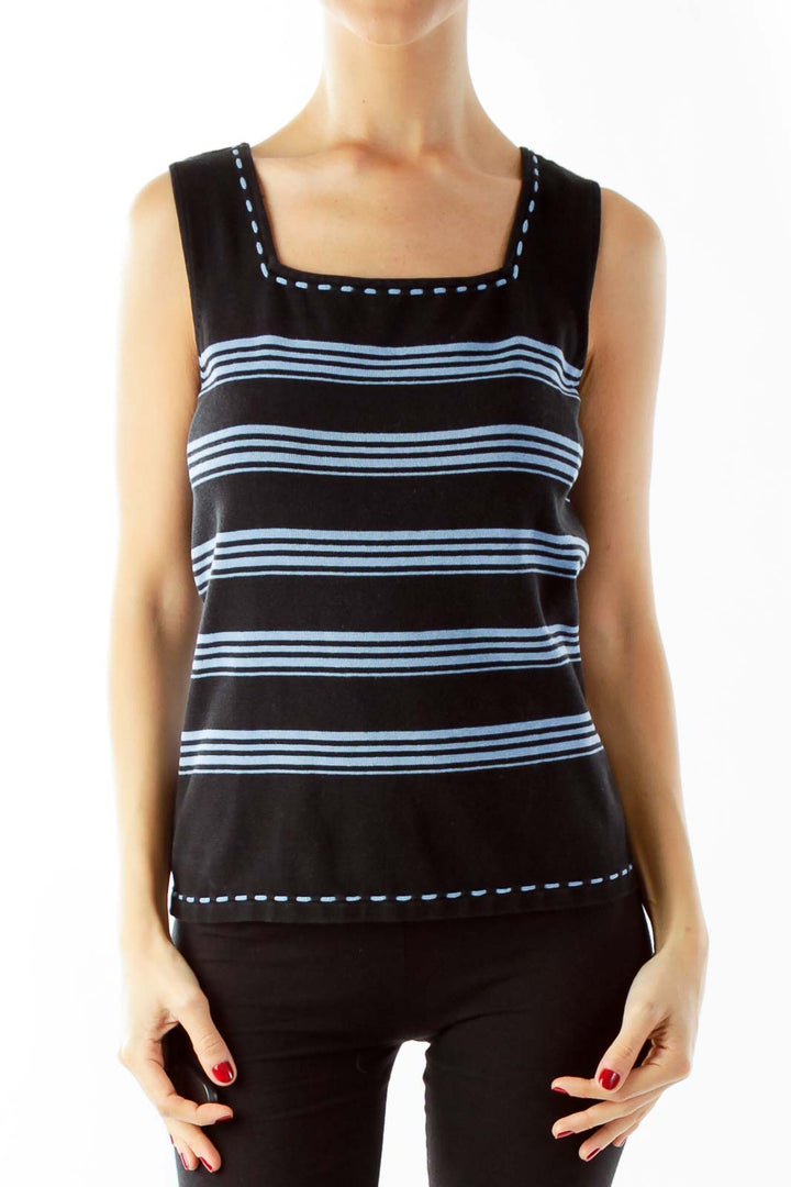 Black & Blue Striped Sleeveless Top