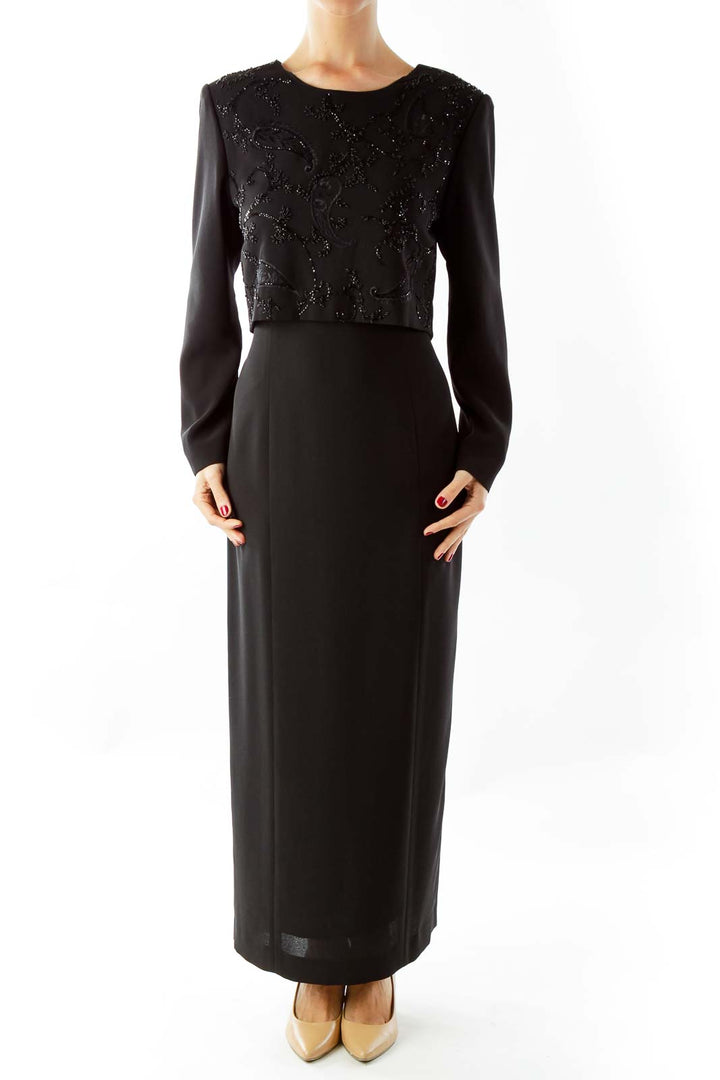 Black Beaded Evening Gown