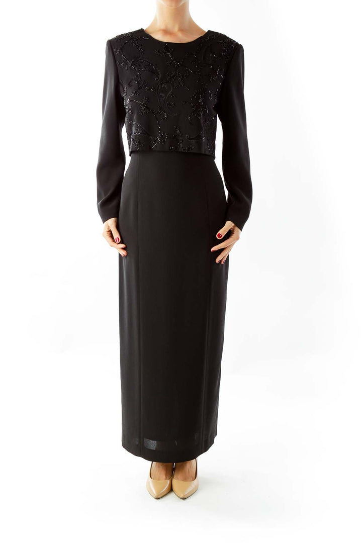 Black Beaded Evening Gown