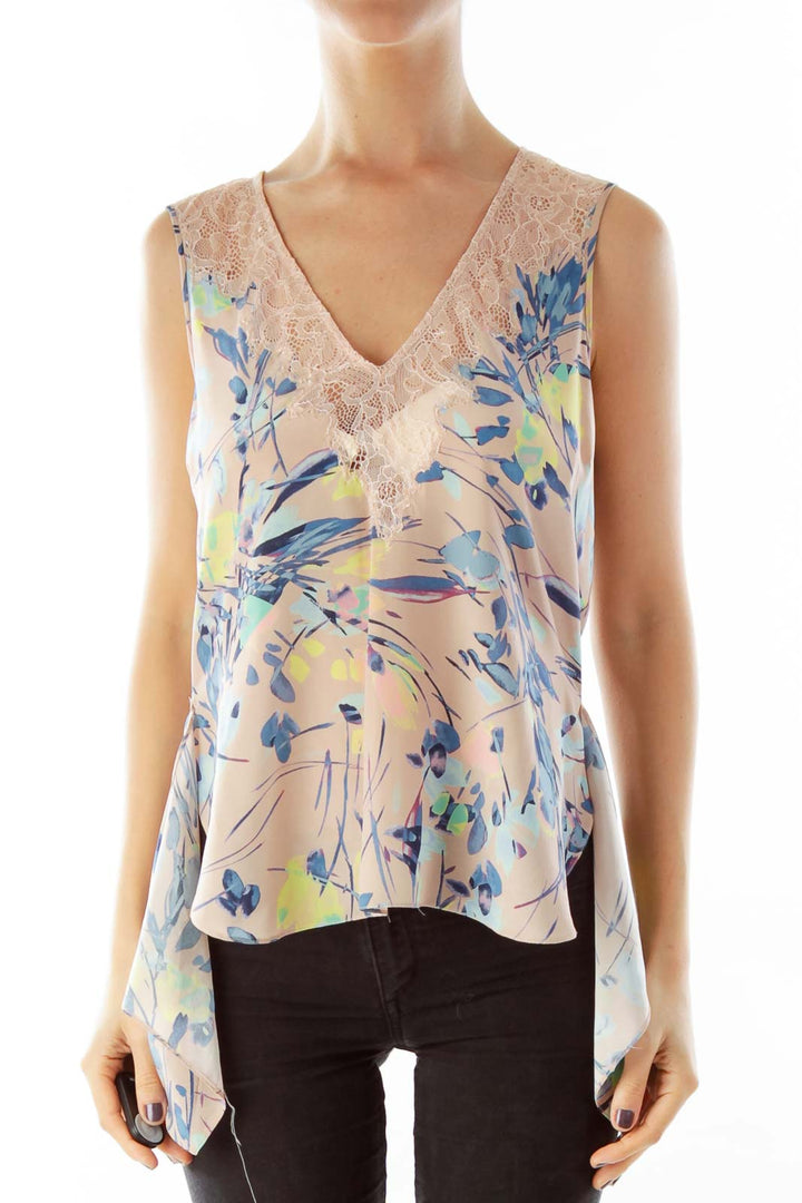 Floral Printed Sleeveless Lace Blouse