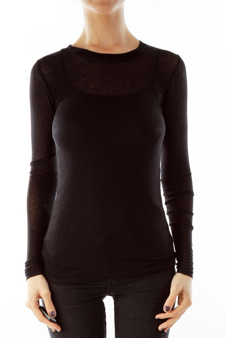 Black Knit Long Sleeve Top