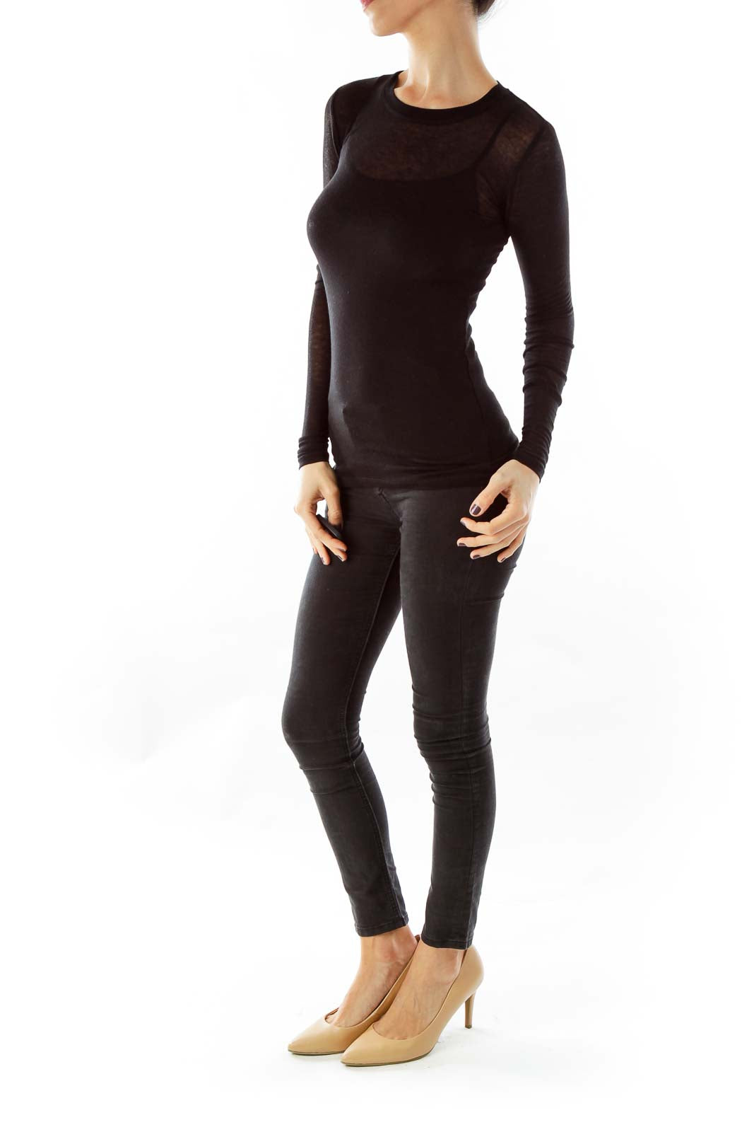 Black Knit Long Sleeve Top