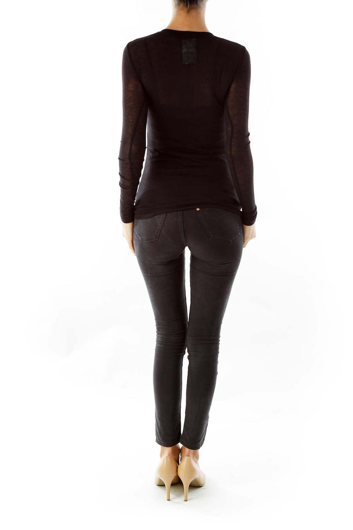 Black Knit Long Sleeve Top