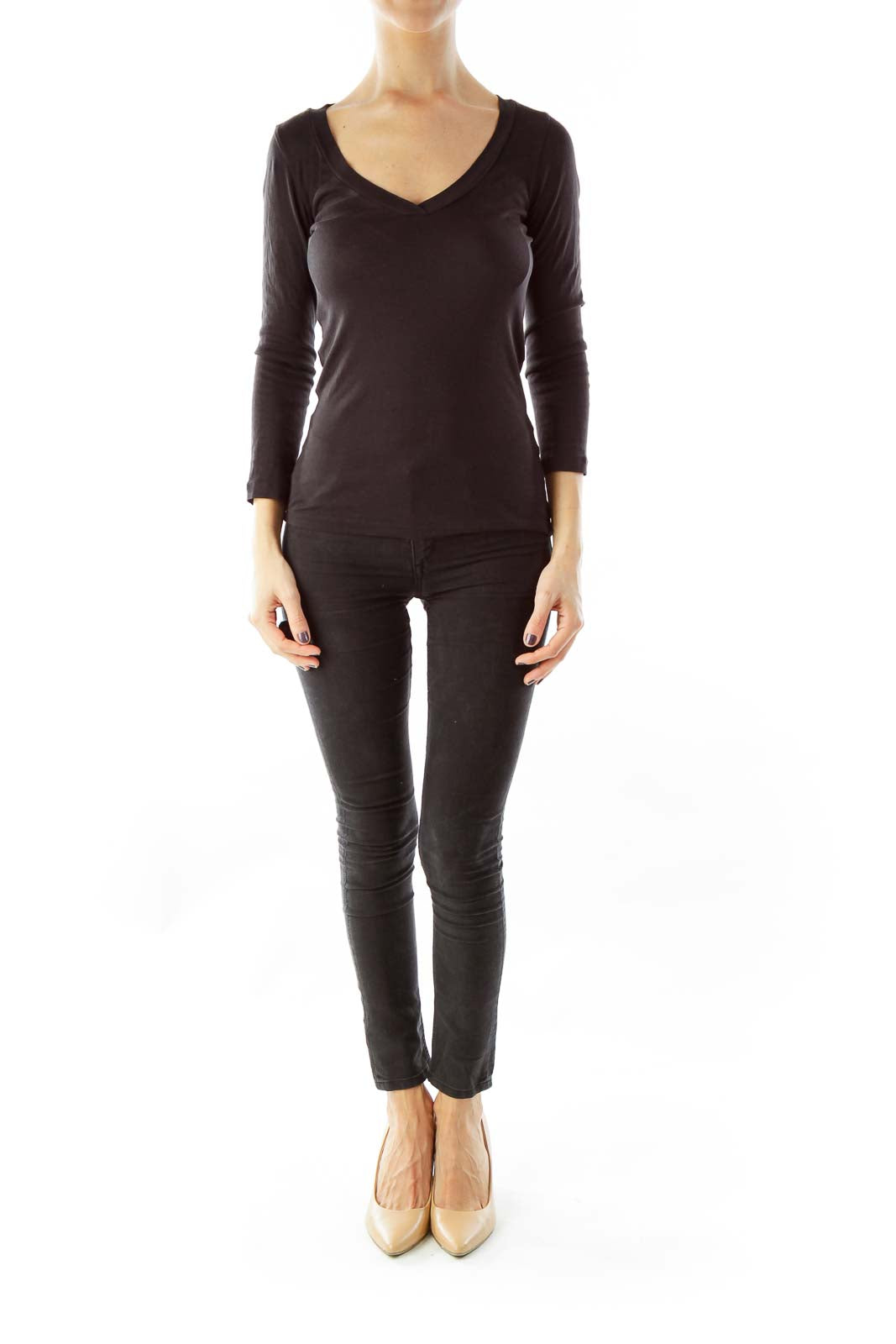 Black Knit Long Sleeve Top