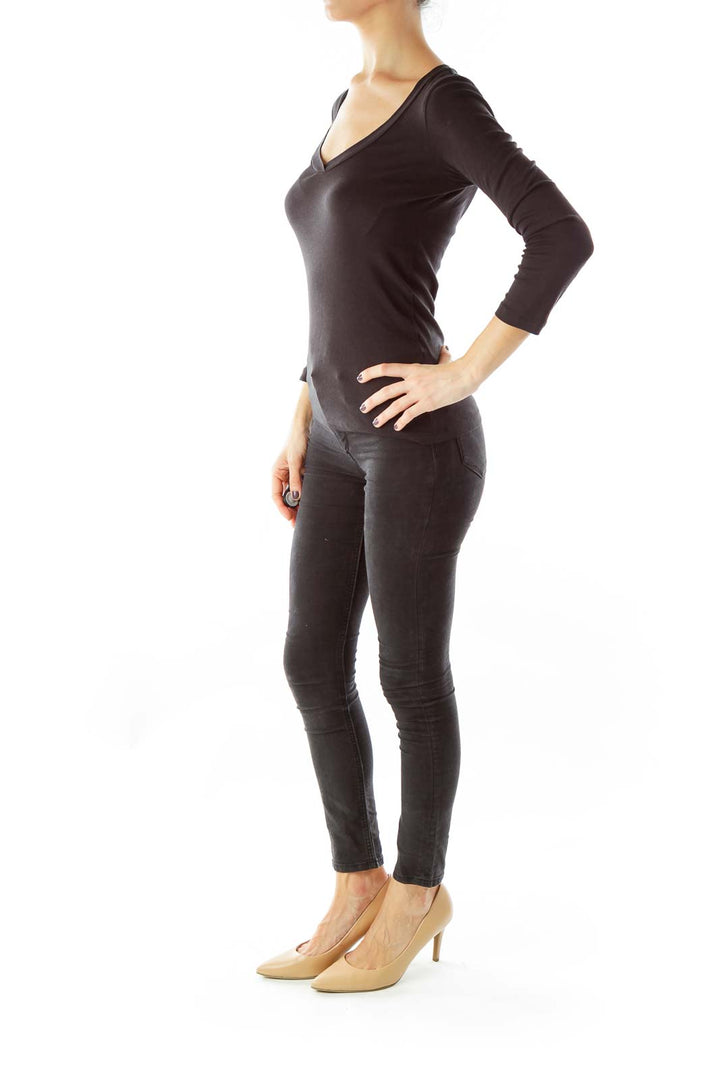 Black Knit Long Sleeve Top