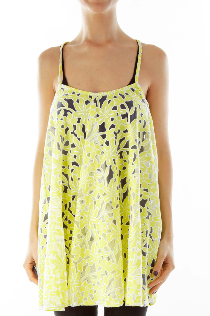 Yellow Floral Lace Tank Top