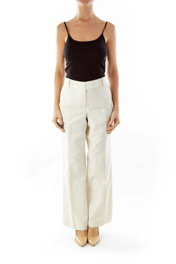 Beige Canvas Straight-Leg Pants