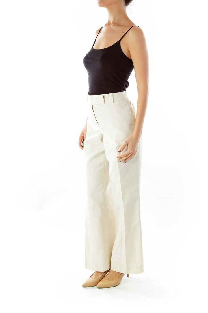 Beige Canvas Straight-Leg Pants