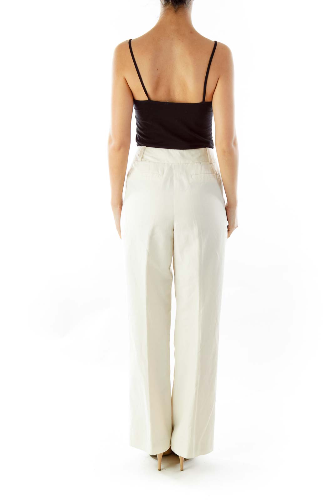 Beige Canvas Straight-Leg Pants