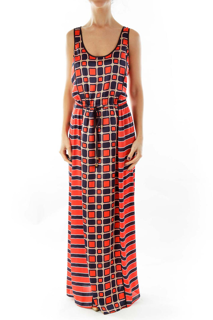 Red Blue Striped Maxi Dress