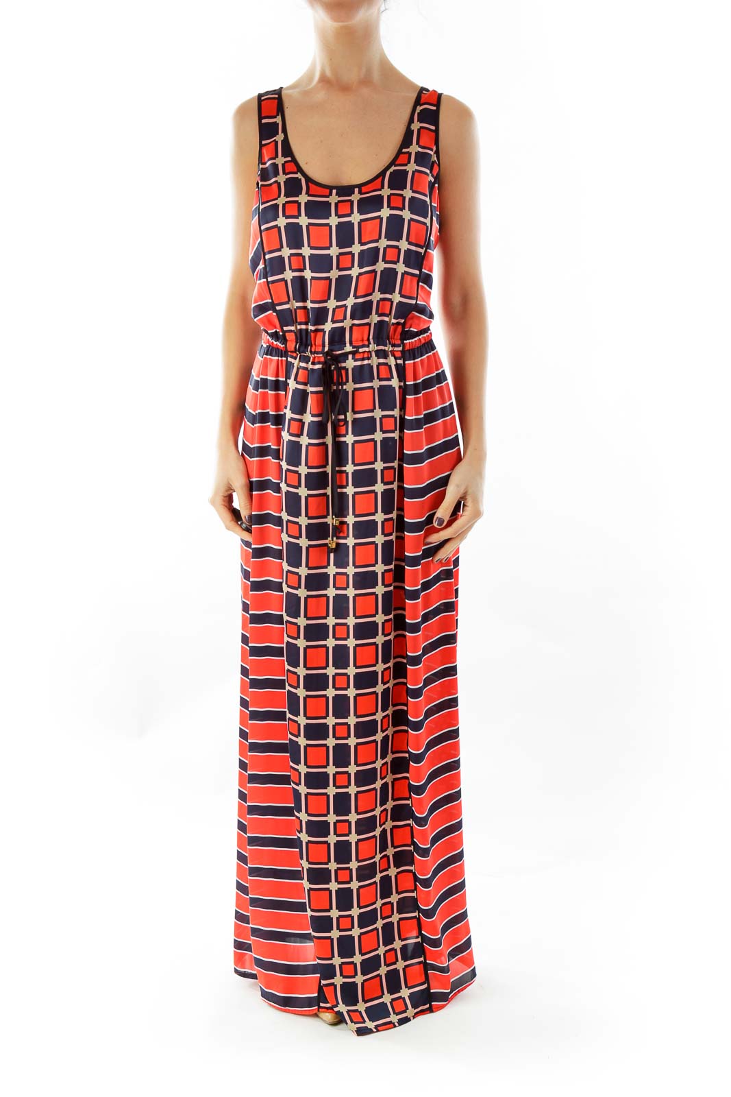 Red Blue Striped Maxi Dress