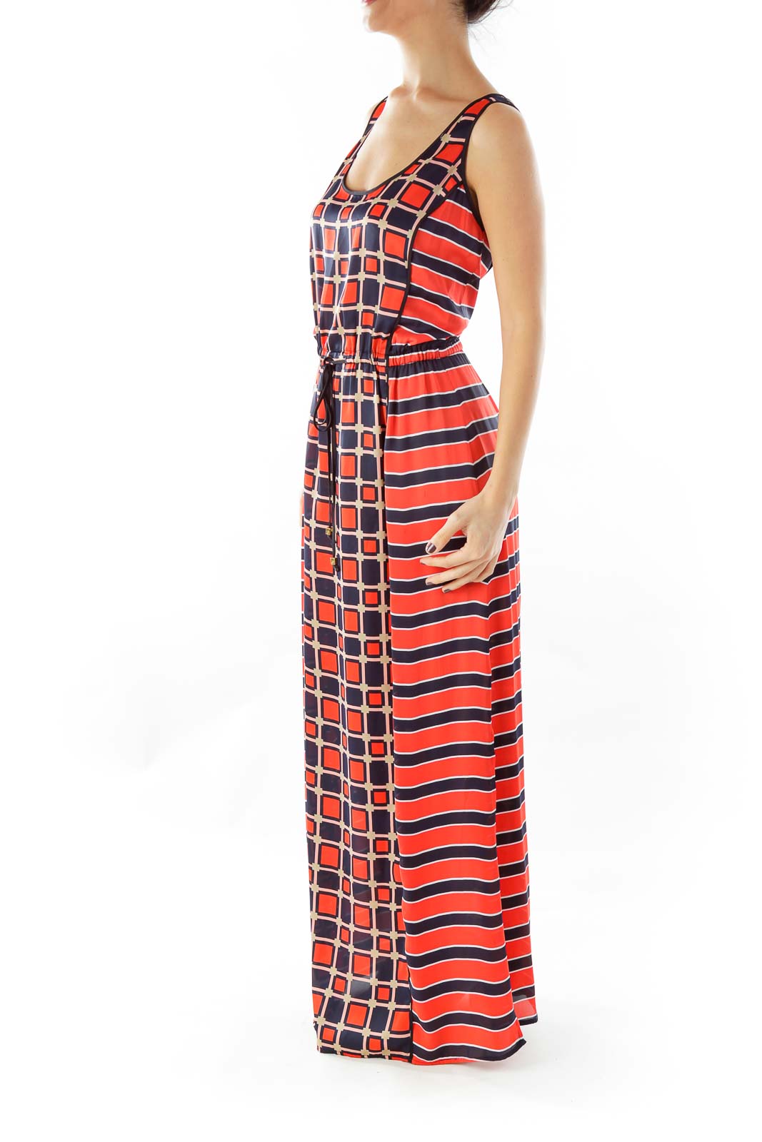 Red Blue Striped Maxi Dress