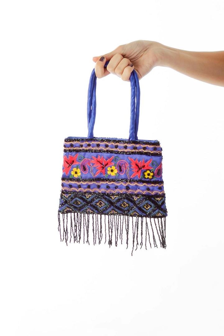 Blue Embroidered Clutch with Beading