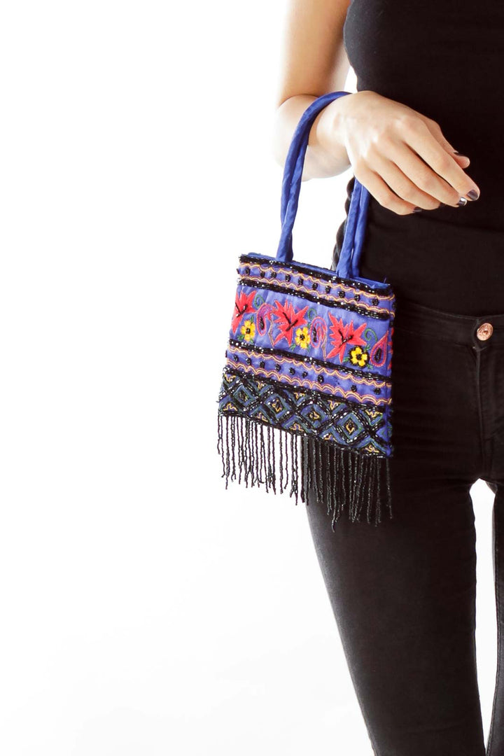 Blue Embroidered Clutch with Beading