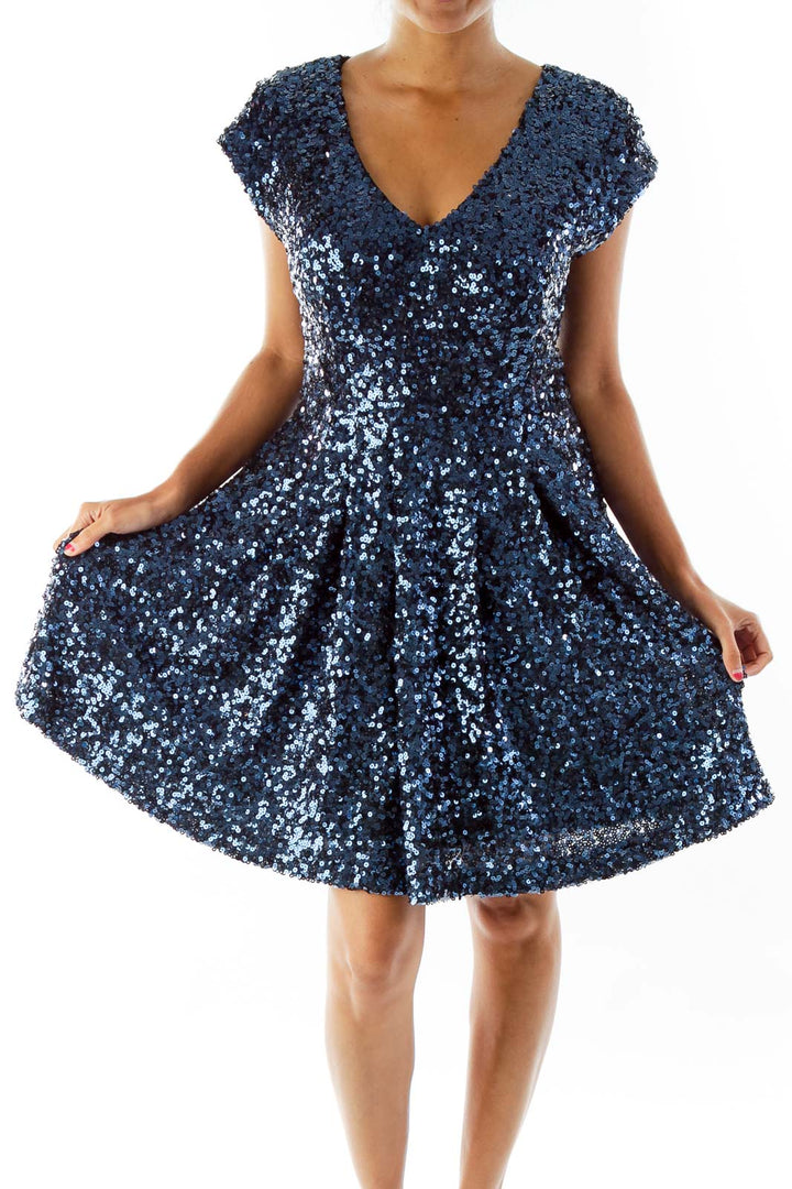 Navy Sequined Party Dress