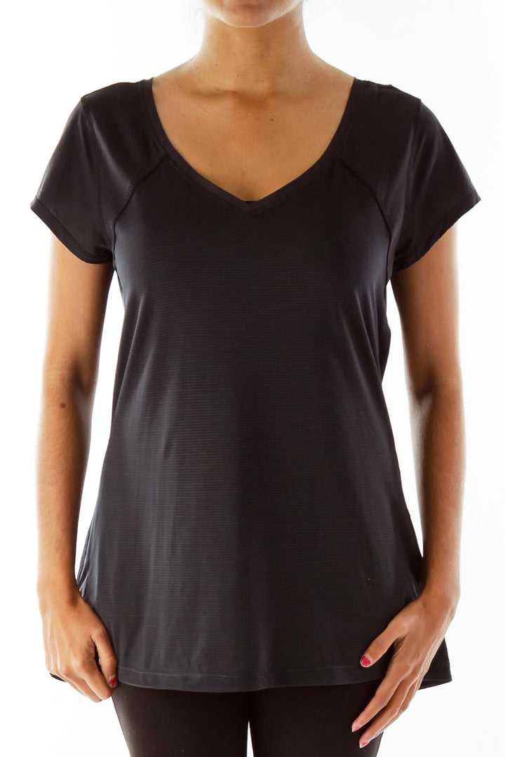 Black V-Neck Sports Tee