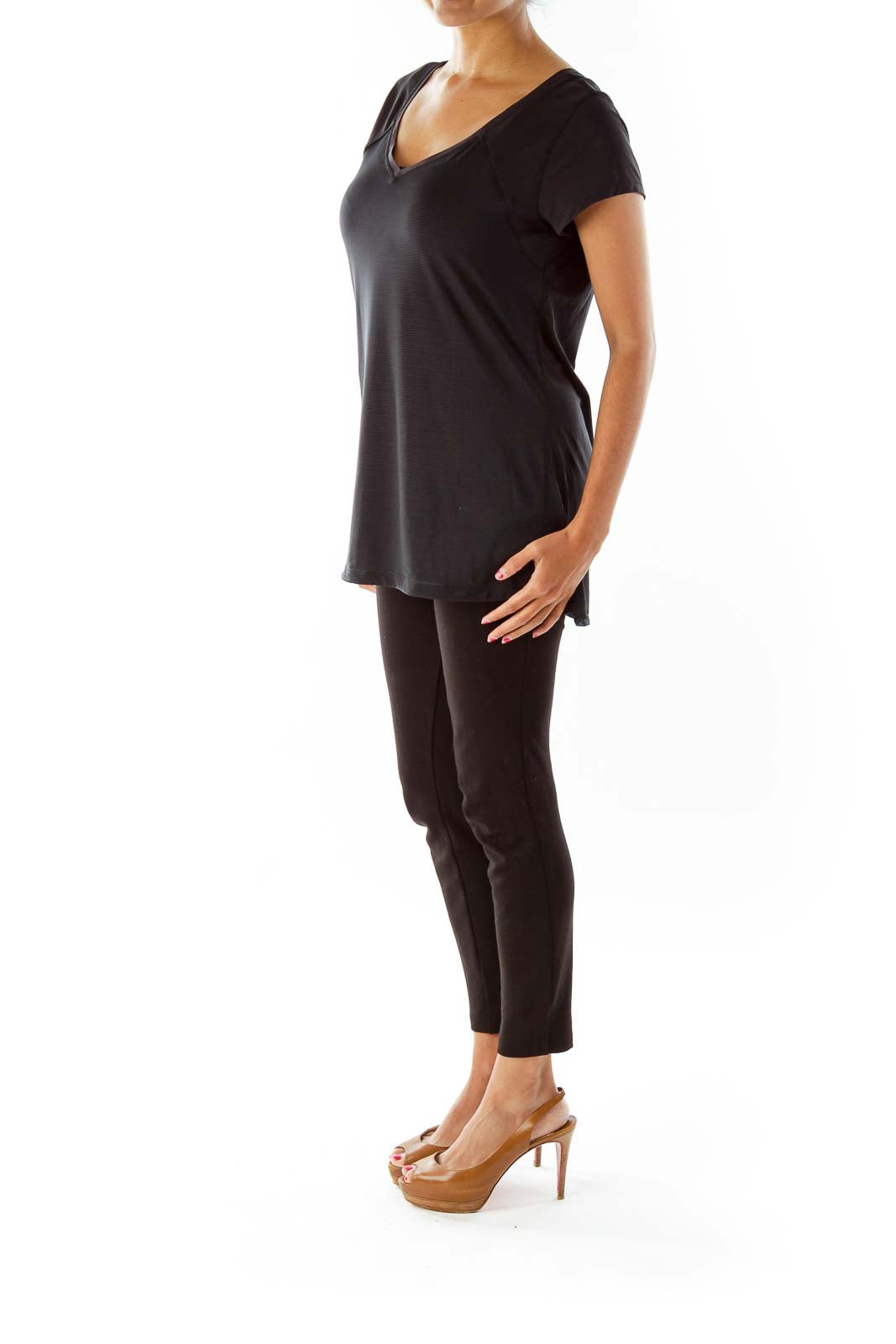 Black V-Neck Sports Tee