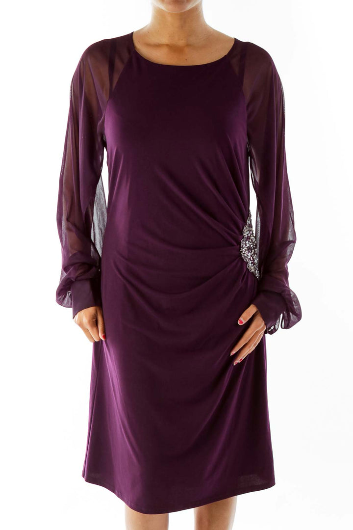 Purple Embroidered Fitted Dress