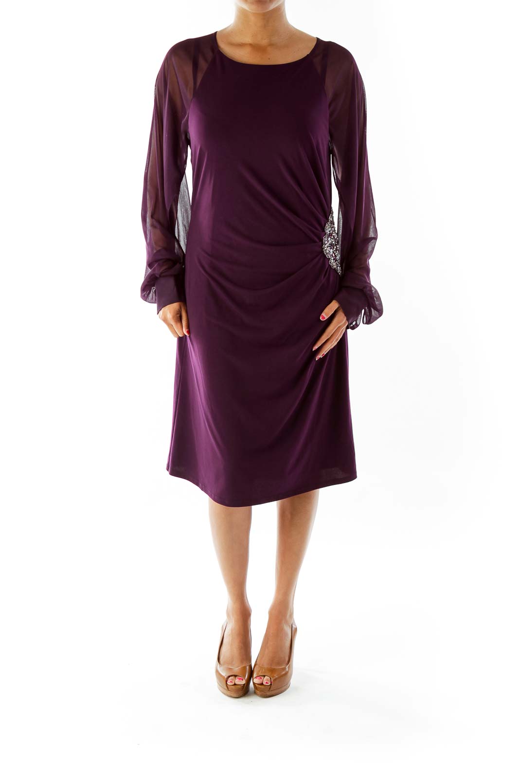 Purple Embroidered Fitted Dress