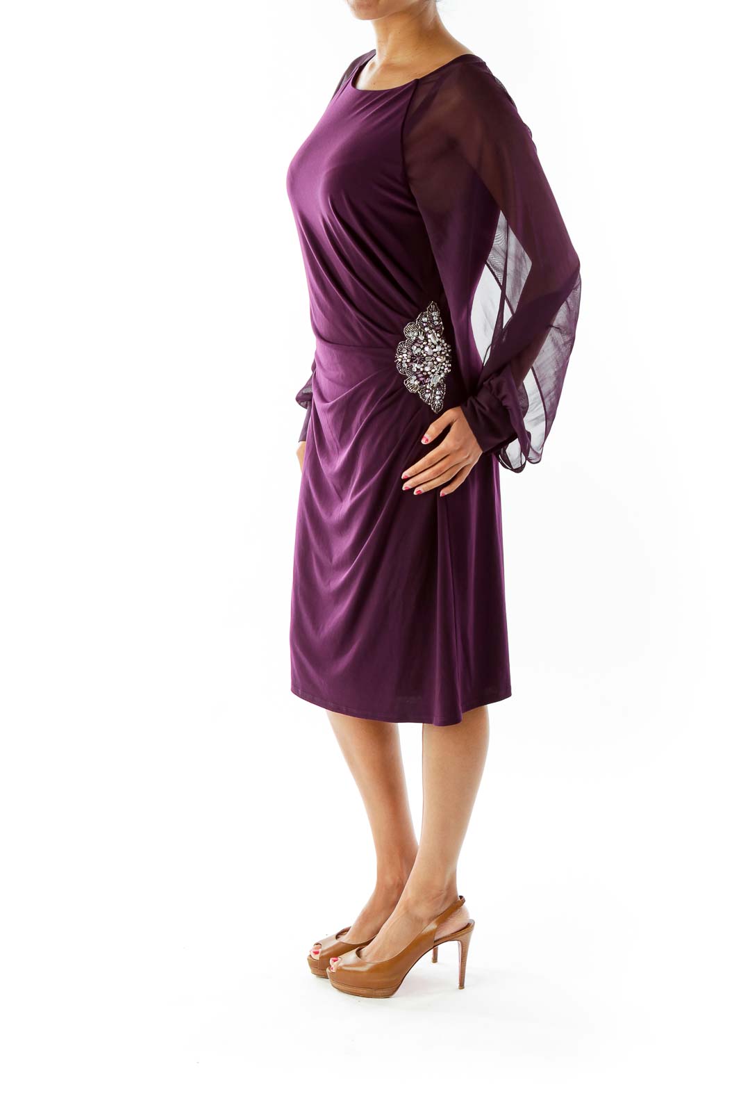 Purple Embroidered Fitted Dress