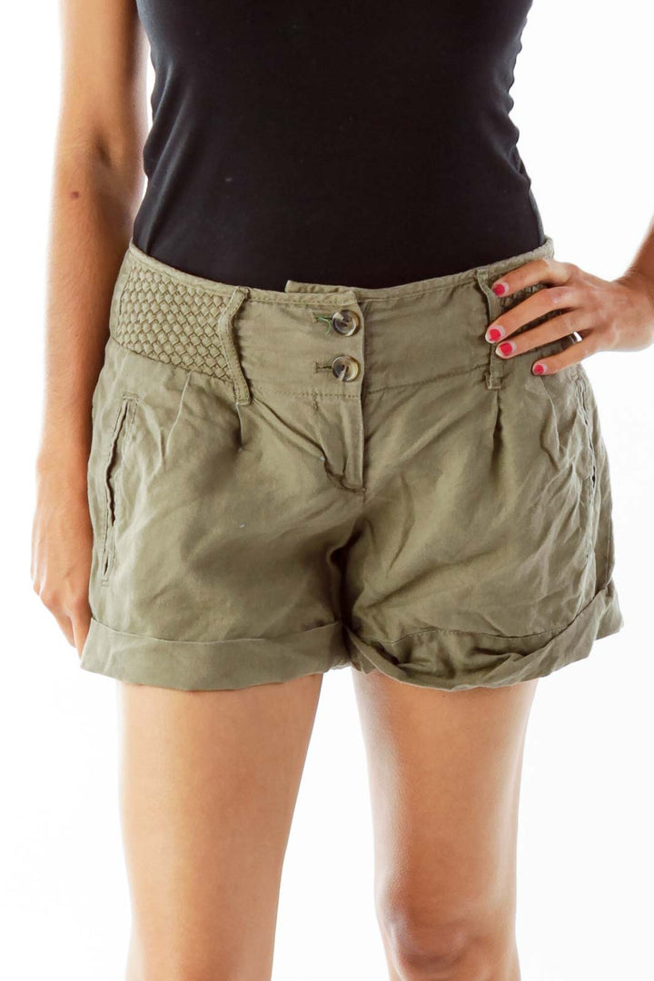 Army Green Linen Shorts