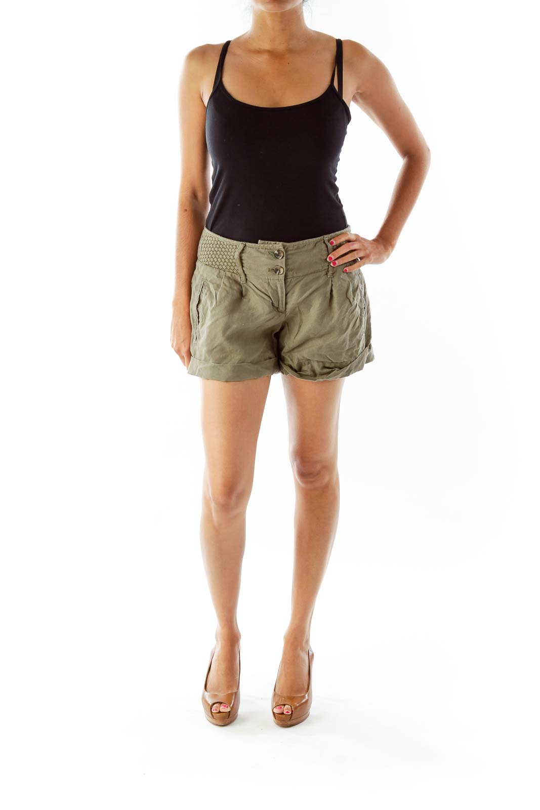 Army Green Linen Shorts