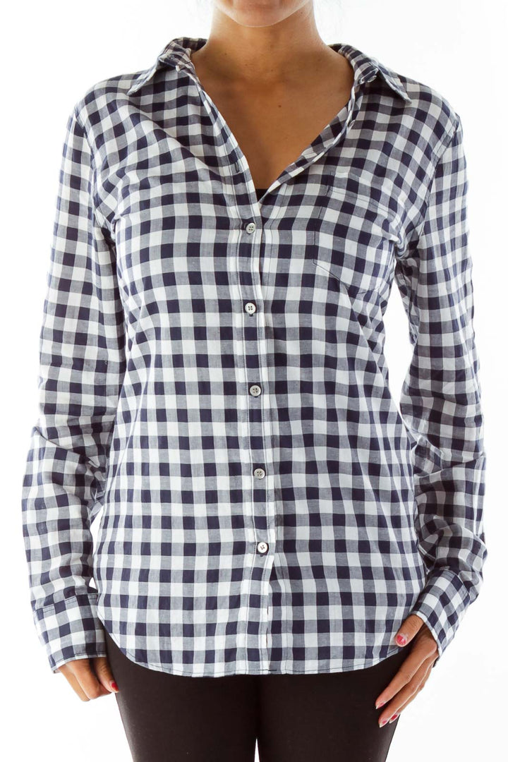 Navy White Plaid Button Down Shirt