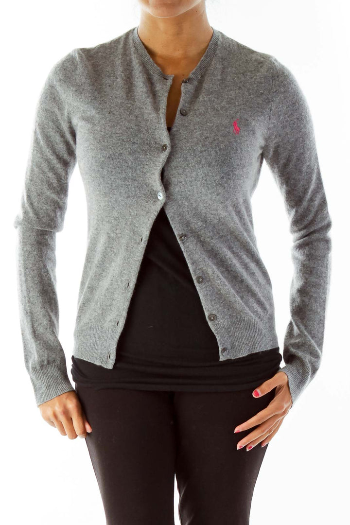 Gray Buttoned Merino Wool Cardigan