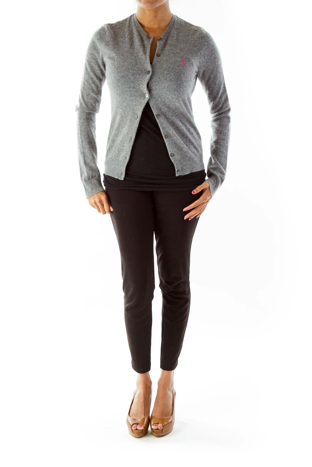 Gray Buttoned Merino Wool Cardigan