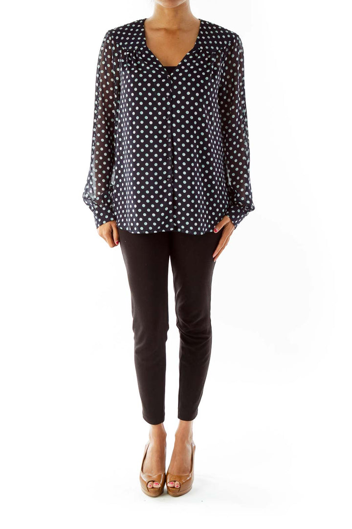 Navy Polka-Dot Blouse