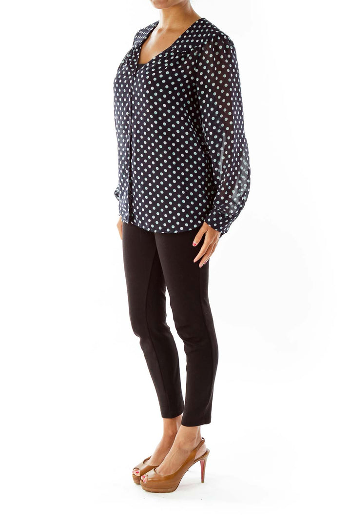 Navy Polka-Dot Blouse