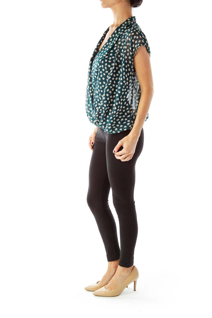 Green Beige Polka-Dot Blouse