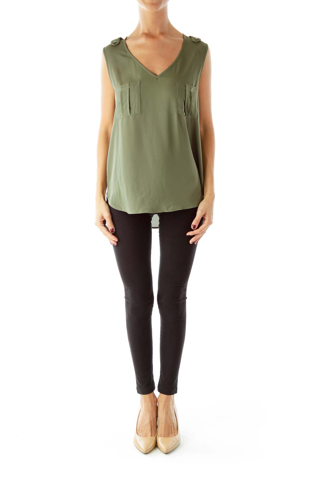 Army Green Sleeveless Blouse