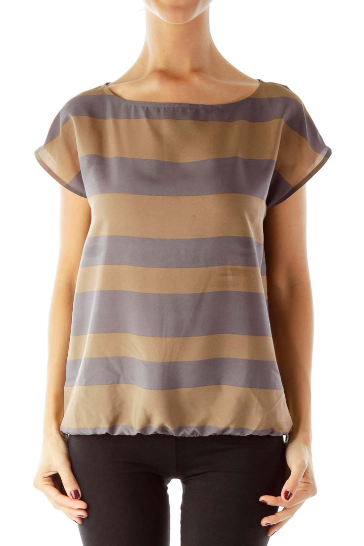 Brown Gray Striped Shirt