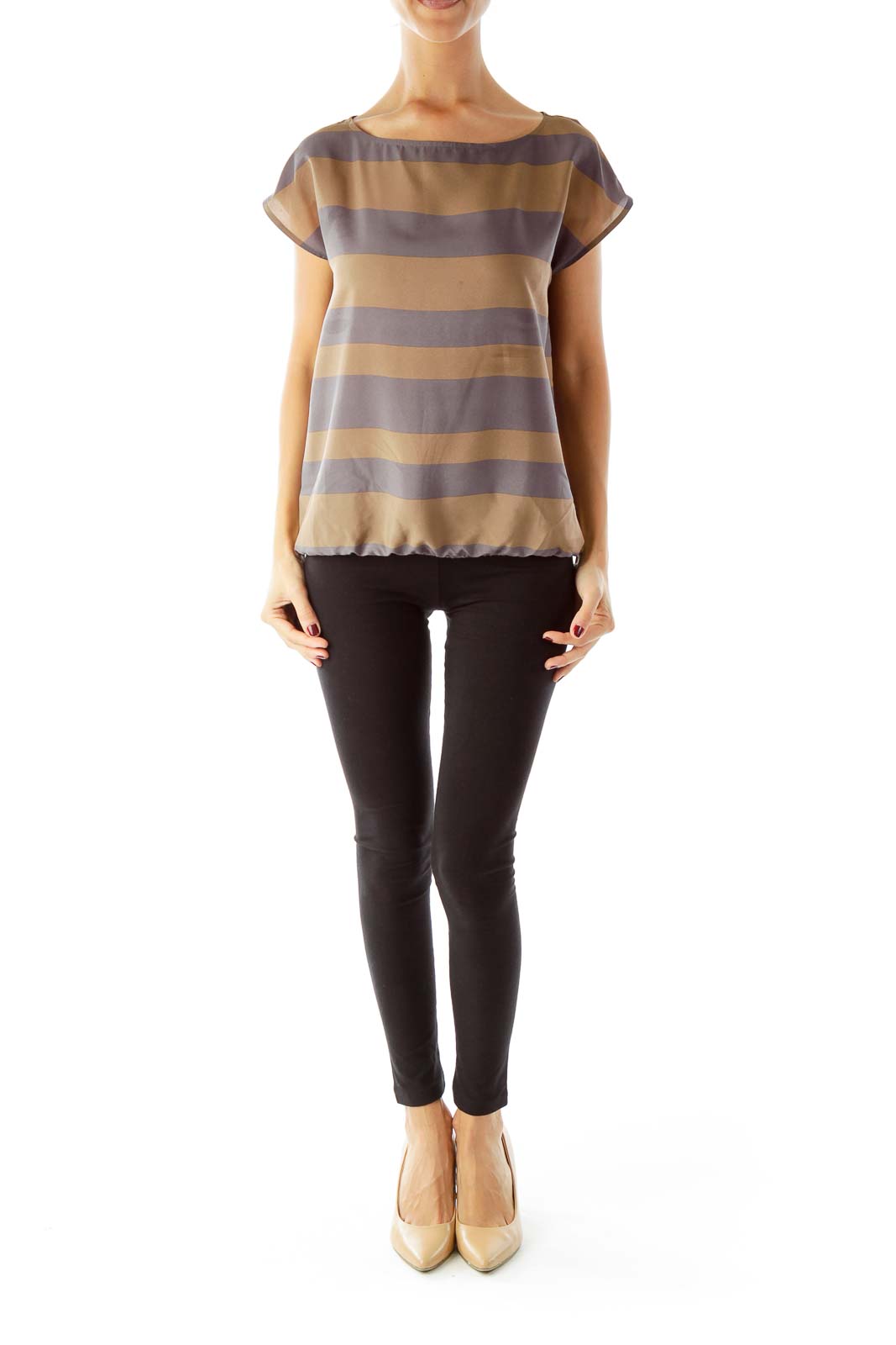 Brown Gray Striped Shirt