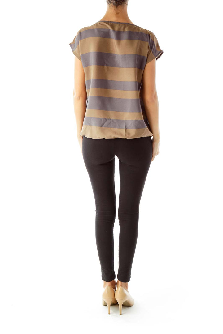 Brown Gray Striped Shirt