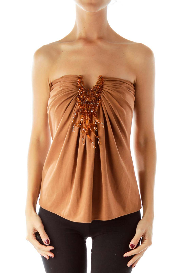 Brown Beaded Tube Top