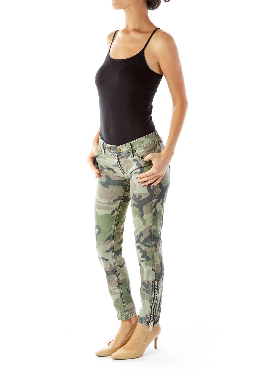 Green Camouflage Slim-Fit Jeans