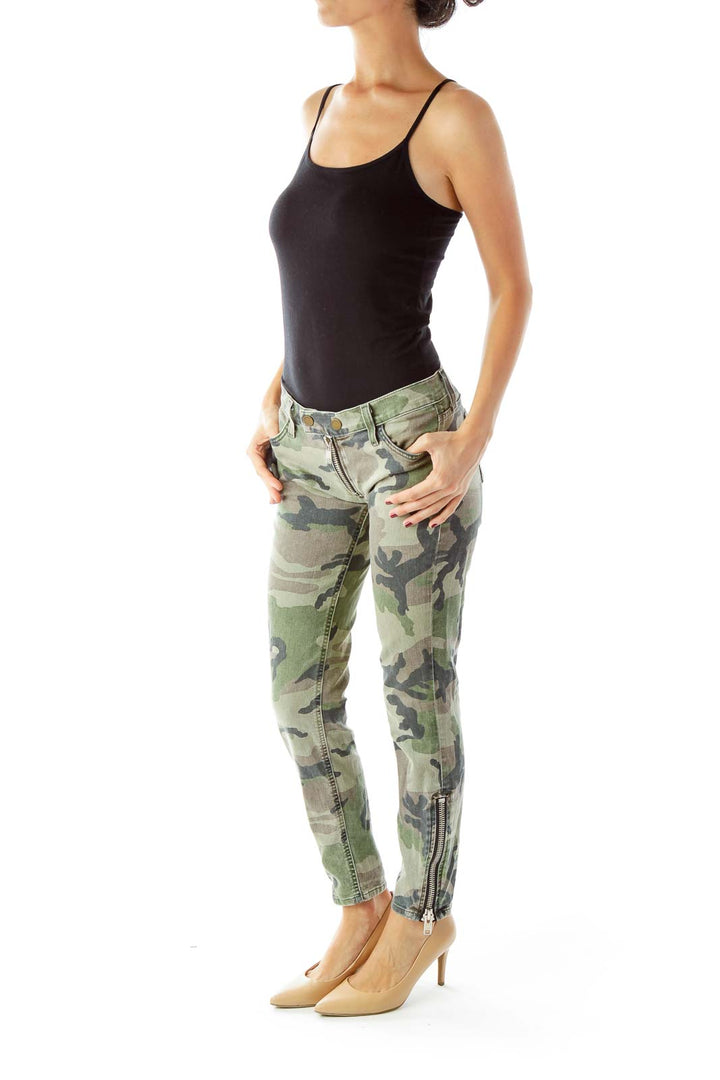 Green Camouflage Slim-Fit Jeans