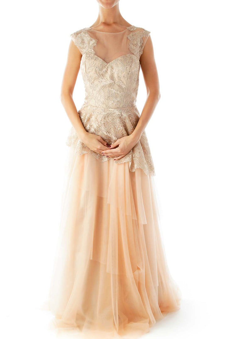 Gold Beige Evening Gown