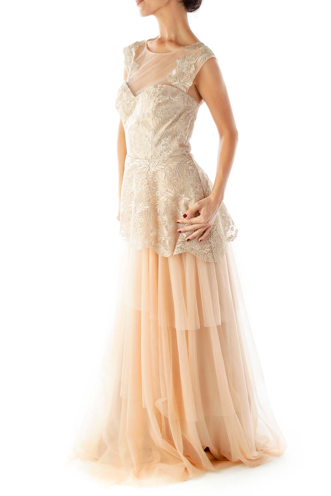 Gold Beige Evening Gown